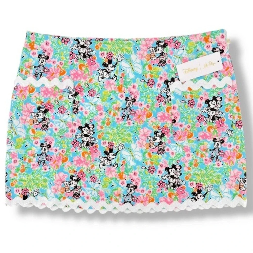 Lilly Pulitzer Lilly Hearts Disney Gardner Skort Skirt 4 Minnie Mickey Flowers - Picture 1 of 5